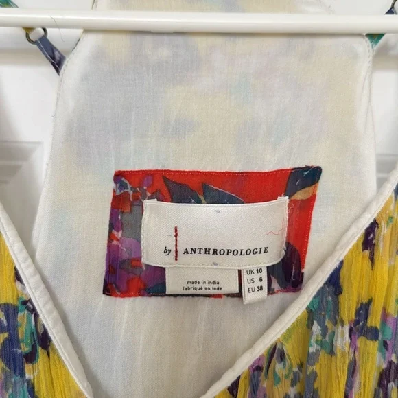 Anthropologie Yellow Ruched Tie Front Sundress - Picture 2 of 6